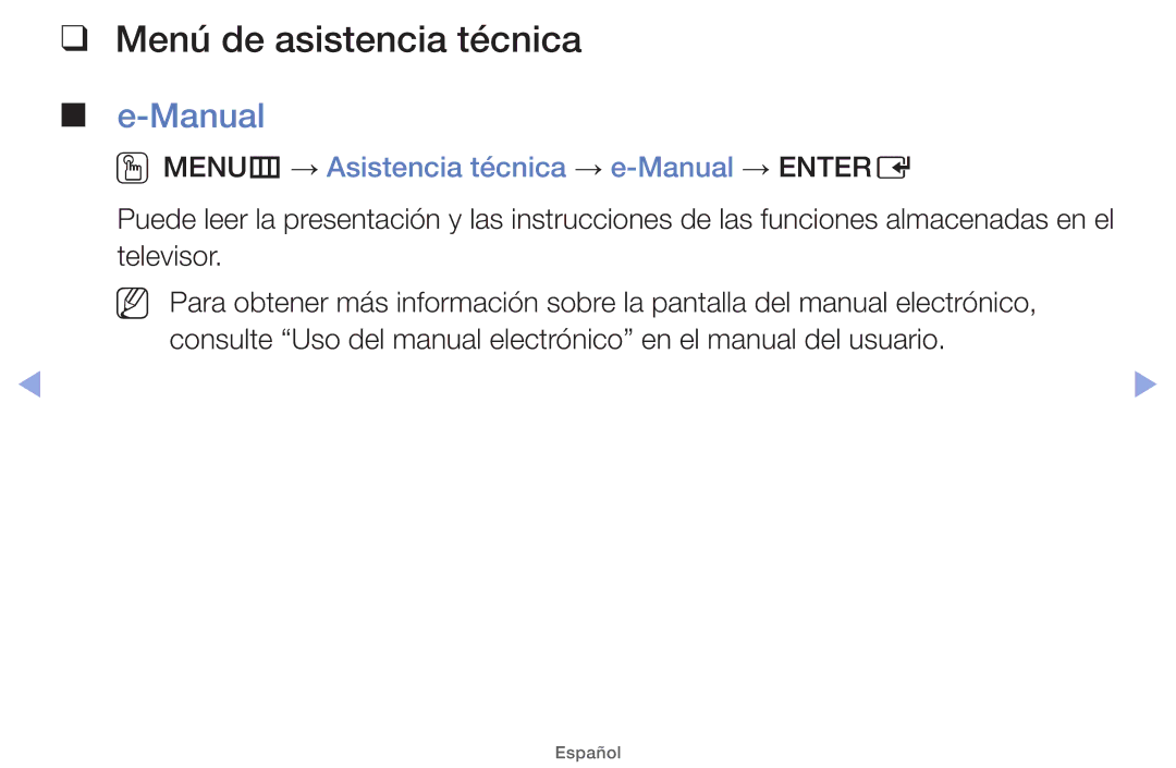 Samsung UE32EH4000WXZF, UE40EH5000WXXH Menú de asistencia técnica, OOMENUm → Asistencia técnica → e-Manual → Entere 