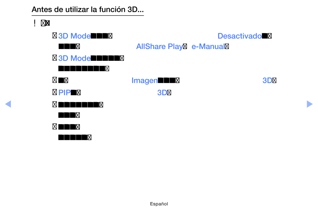 Samsung UE32EH4000WXTK, UE40EH5000WXXH manual Antes de utilizar la función 3D, Poco en ver la pantalla 3D correctamente 