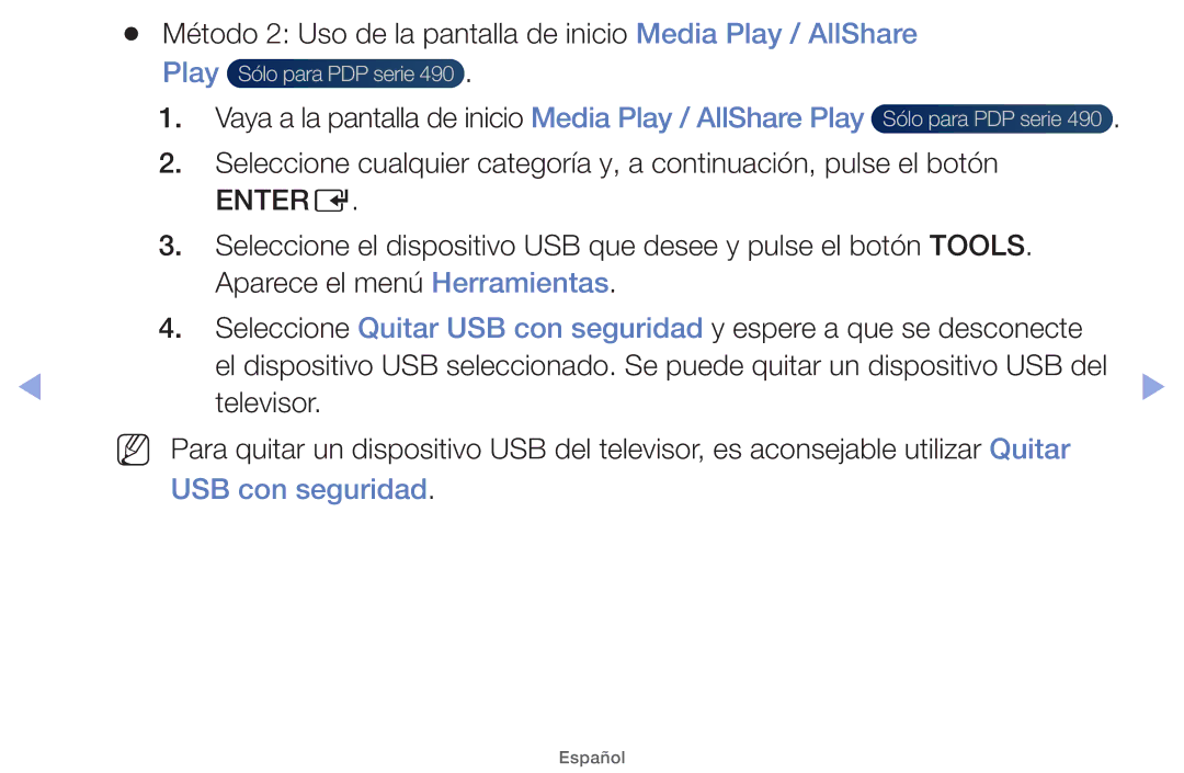 Samsung UE46EH5000WXTK, UE40EH5000WXXH, UE40EH5000WXXC manual Método 2 Uso de la pantalla de inicio Media Play / AllShare 