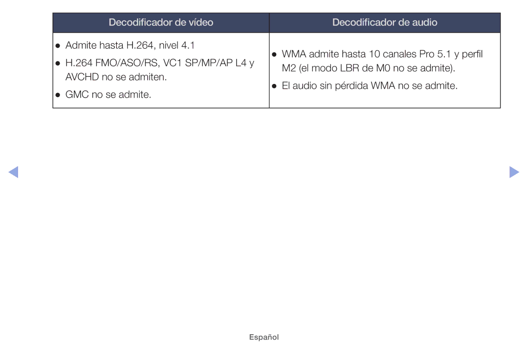 Samsung UE22ES5000WXXC, UE40EH5000WXXH, UE40EH5000WXXC, UE32EH5000WXXH manual Decodificador de vídeo Decodificador de audio 