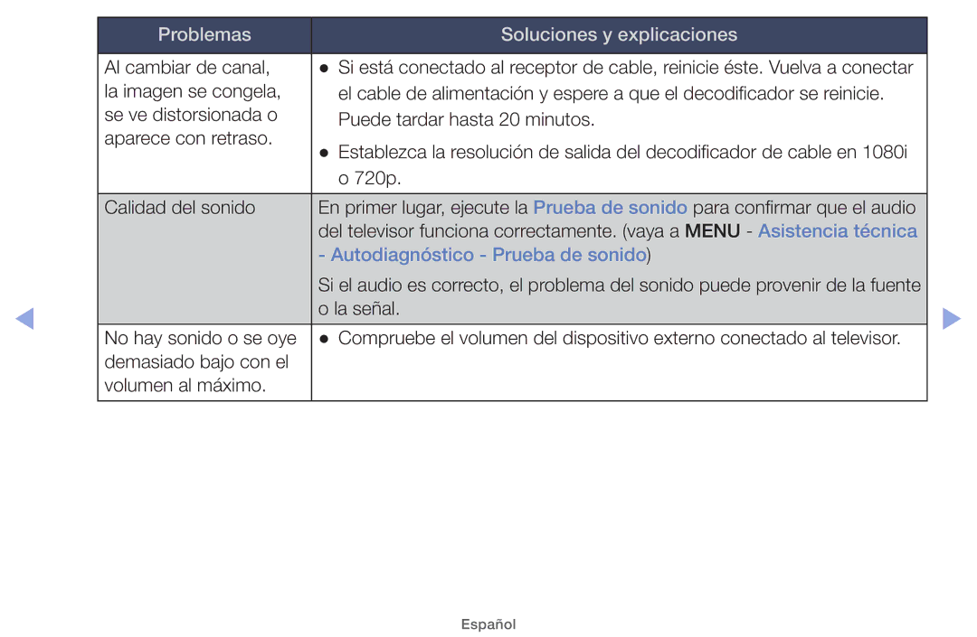 Samsung UE32EH4000WXXH, UE40EH5000WXXH, UE40EH5000WXXC, UE32EH5000WXXH, UE32EH4000WXTK manual Autodiagnóstico Prueba de sonido 