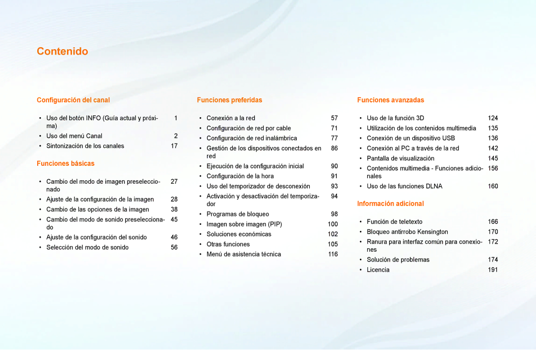 Samsung UE32EH5000WXXH, UE40EH5000WXXH, UE40EH5000WXXC, UE32EH4000WXTK, UE32EH4000WXXH, UE40EH5000WXTK manual Contenido 