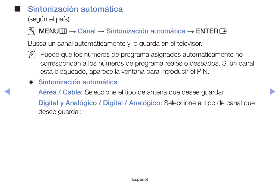 Samsung UE19ES4000WXXC, UE40EH5000WXXH manual Según el país, OOMENUm → Canal → Sintonización automática → Entere 