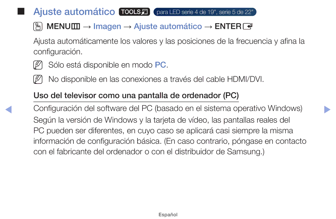 Samsung UE26EH4000WXXH, UE40EH5000WXXH, UE40EH5000WXXC, UE32EH5000WXXH manual OOMENUm → Imagen → Ajuste automático → Entere 