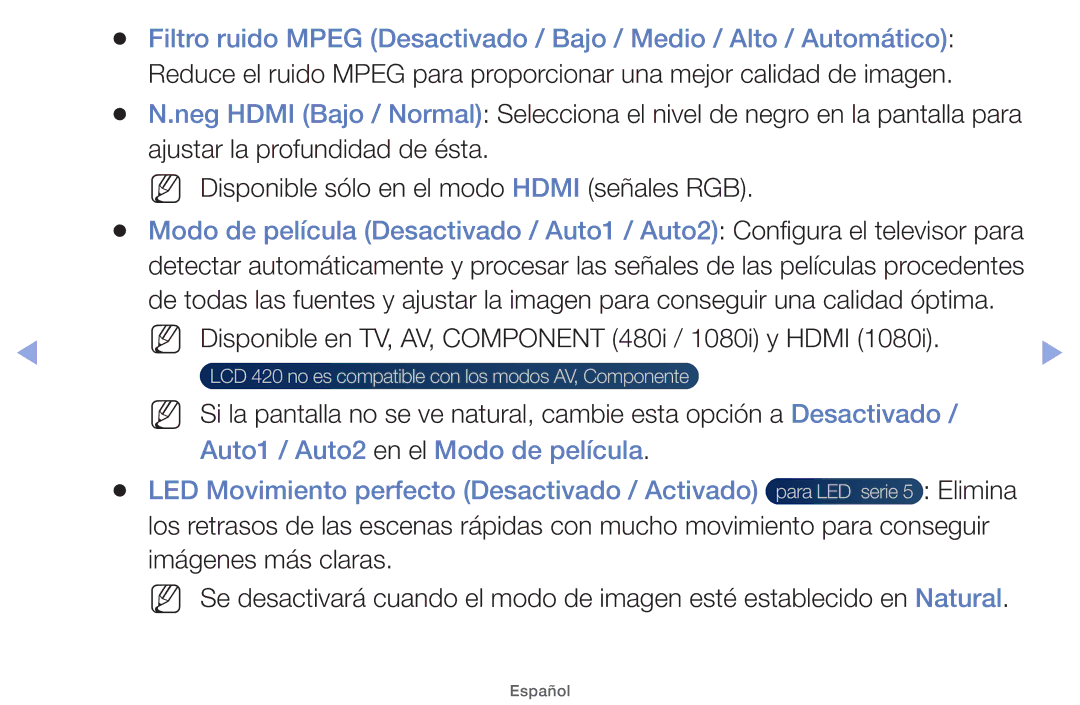 Samsung UE40EH5000WXXC, UE40EH5000WXXH, UE32EH5000WXXH manual NN Disponible en TV, AV, Component 480i / 1080i y Hdmi 