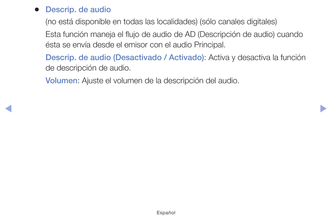 Samsung UE26EH4000WXXC, UE40EH5000WXXH manual Descrip. de audio, Volumen Ajuste el volumen de la descripción del audio 