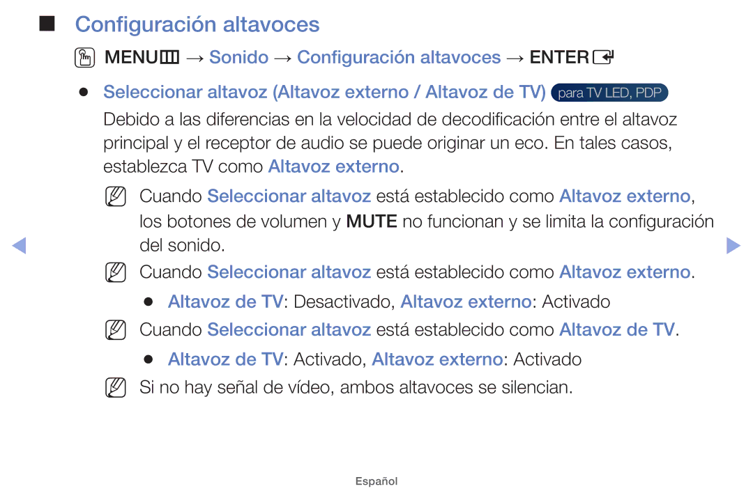 Samsung UE46EH5000WXTK, UE40EH5000WXXH, UE40EH5000WXXC manual Configuración altavoces, Establezca TV como Altavoz externo 