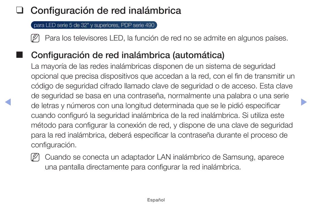 Samsung UE46EH5000WXXC, UE40EH5000WXXH, UE40EH5000WXXC, UE32EH5000WXXH manual Configuración de red inalámbrica automática 