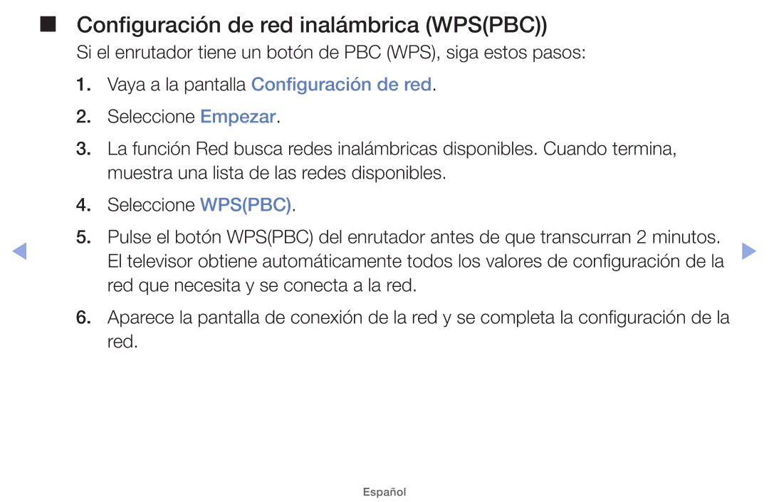 Samsung UE60EH6000SXXC, UE40EH5000WXXH, UE40EH5000WXXC, UE32EH5000WXXH manual Configuración de red inalámbrica Wpspbc 