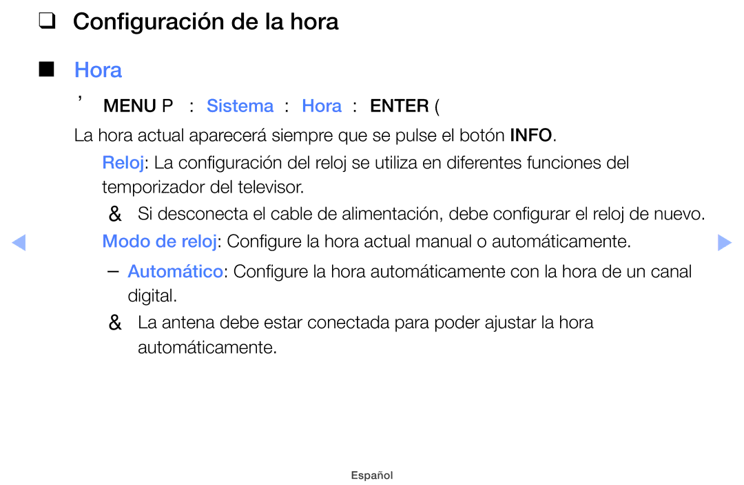 Samsung UE40EH5000WXTK, UE40EH5000WXXH, UE40EH5000WXXC, UE32EH5000WXXH, UE32EH4000WXTK manual Configuración de la hora, Hora 