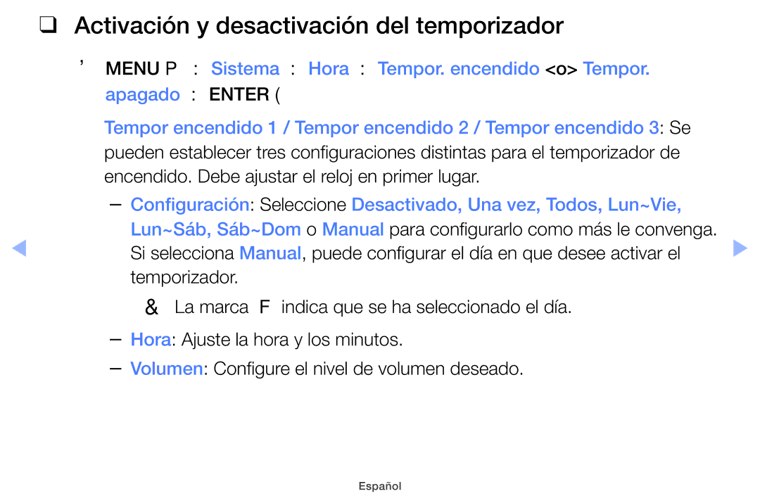 Samsung UE32EH4000WXZF, UE40EH5000WXXH, UE40EH5000WXXC, UE32EH5000WXXH manual Activación y desactivación del temporizador 