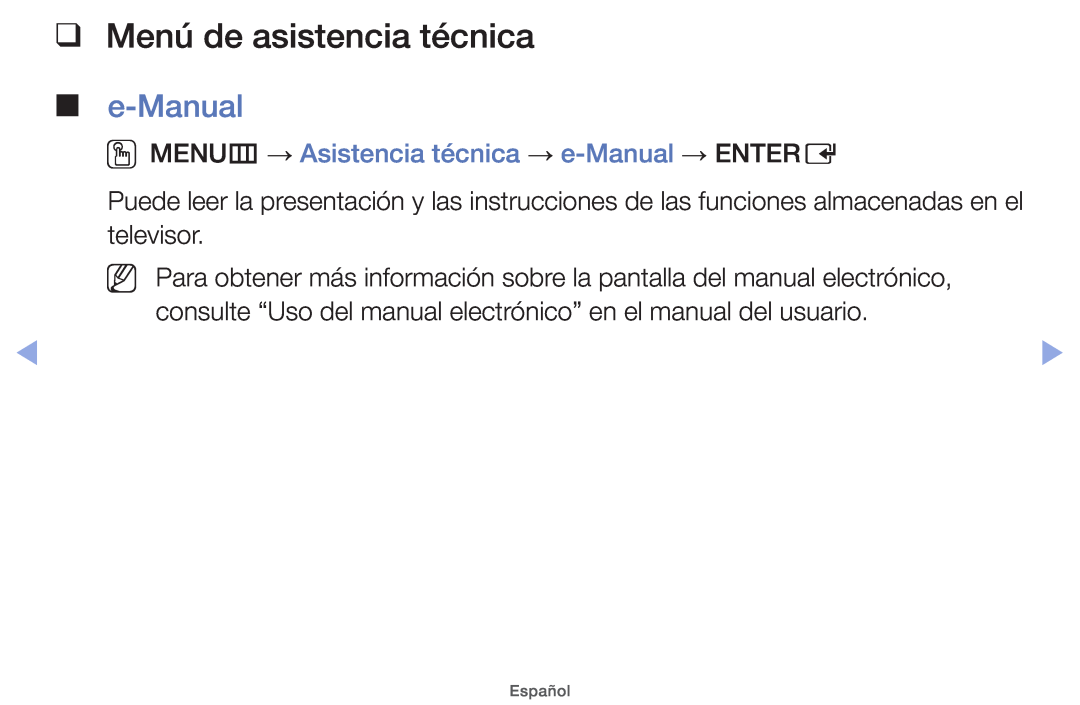Samsung UE32EH4000WXZF manual Menú de asistencia técnica, OOMENUm → Asistencia técnica → e-Manual → ENTERE, Español 