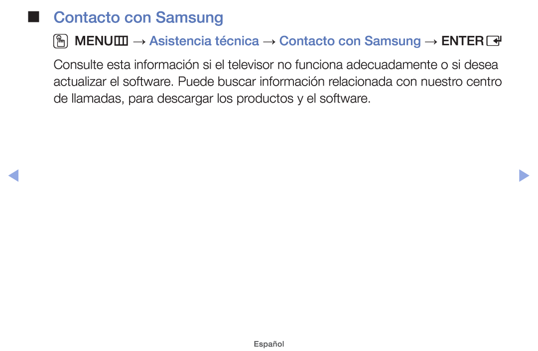 Samsung UE26EH4000WXTK, UE40EH5000WXXH manual OOMENUm → Asistencia técnica → Contacto con Samsung → ENTERE, Español 