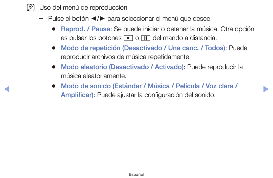 Samsung UE32EH5000WXXH manual Modo de repetición Desactivado / Una canc. / Todos Puede, NN Uso del menú de reproducción 