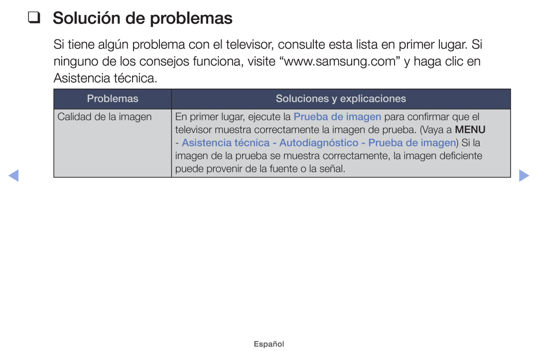 Samsung UE40EH5000WXXH, UE40EH5000WXXC manual Solución de problemas, Problemas, Soluciones y explicaciones, Español 