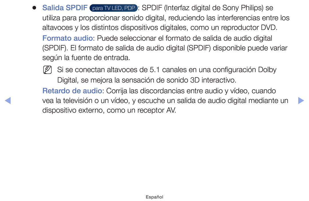 Samsung UE32EH4000WXXC, UE40EH5000WXXH, UE40EH5000WXXC manual Salida SPDIF, SPDIF Interfaz digital de Sony Philips se 