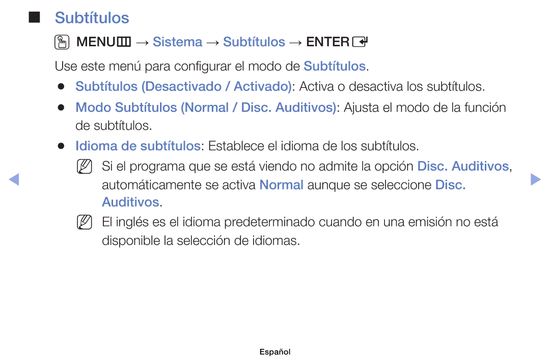 Samsung UE32EH6030WXXC, UE40EH6030WXXH, UE32EH4003WXXC, UE40EH6030WXTK manual OOMENUm → Sistema → Subtítulos → Entere 