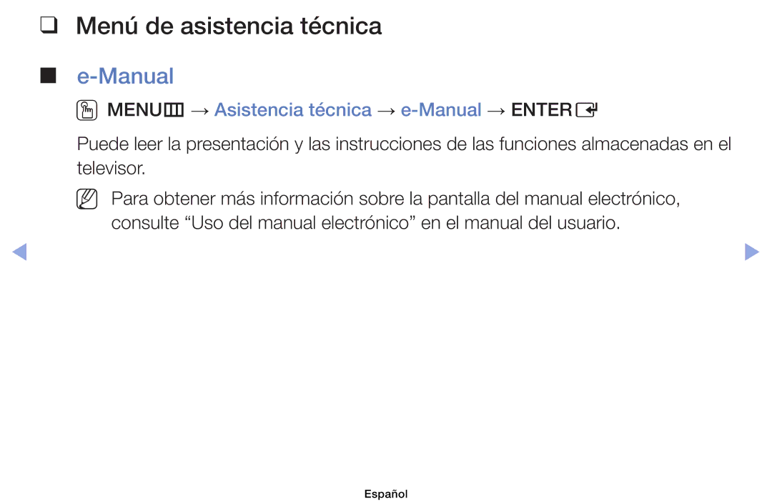 Samsung UE39EH5003WXXC, UE40EH6030WXXH Menú de asistencia técnica, OOMENUm → Asistencia técnica → e-Manual → Entere 