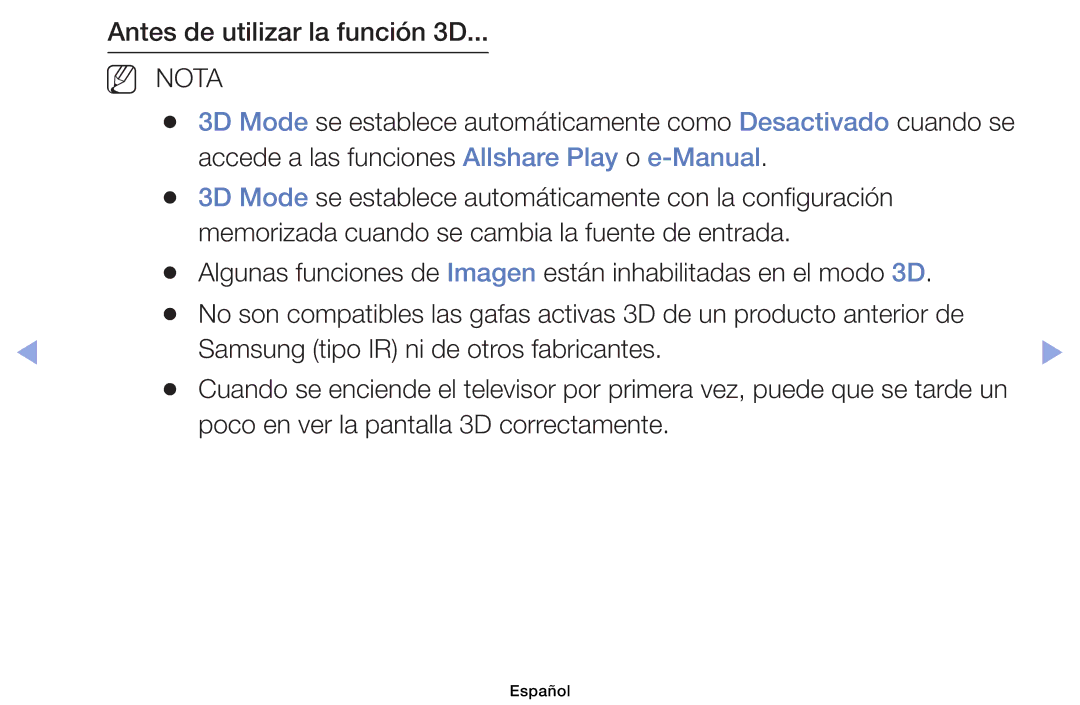 Samsung UE32EH4003WXZF, UE40EH6030WXXH manual Antes de utilizar la función 3D, Poco en ver la pantalla 3D correctamente 