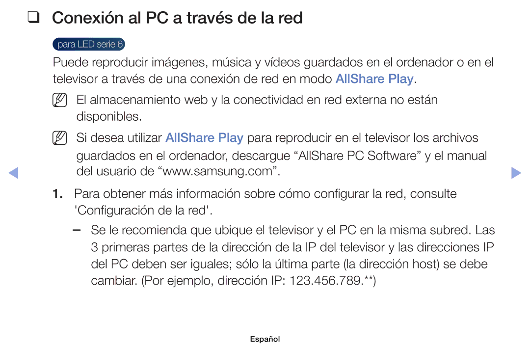 Samsung UE39EH5003WXXC, UE40EH6030WXXH, UE32EH4003WXXC, UE40EH6030WXTK, UE32EH4003WXZF manual Conexión al PC a través de la red 