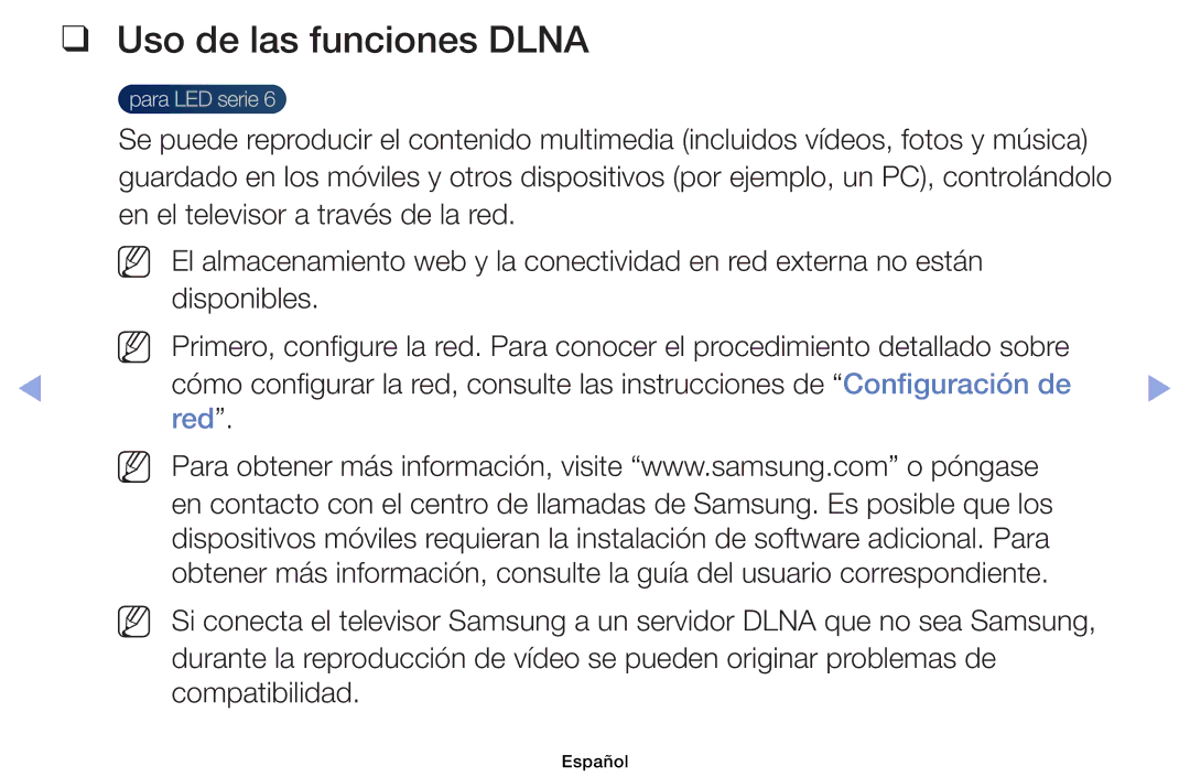 Samsung UE32EH6030WXXC, UE40EH6030WXXH, UE32EH4003WXXC, UE40EH6030WXTK, UE32EH4003WXZF manual Uso de las funciones Dlna, Red 