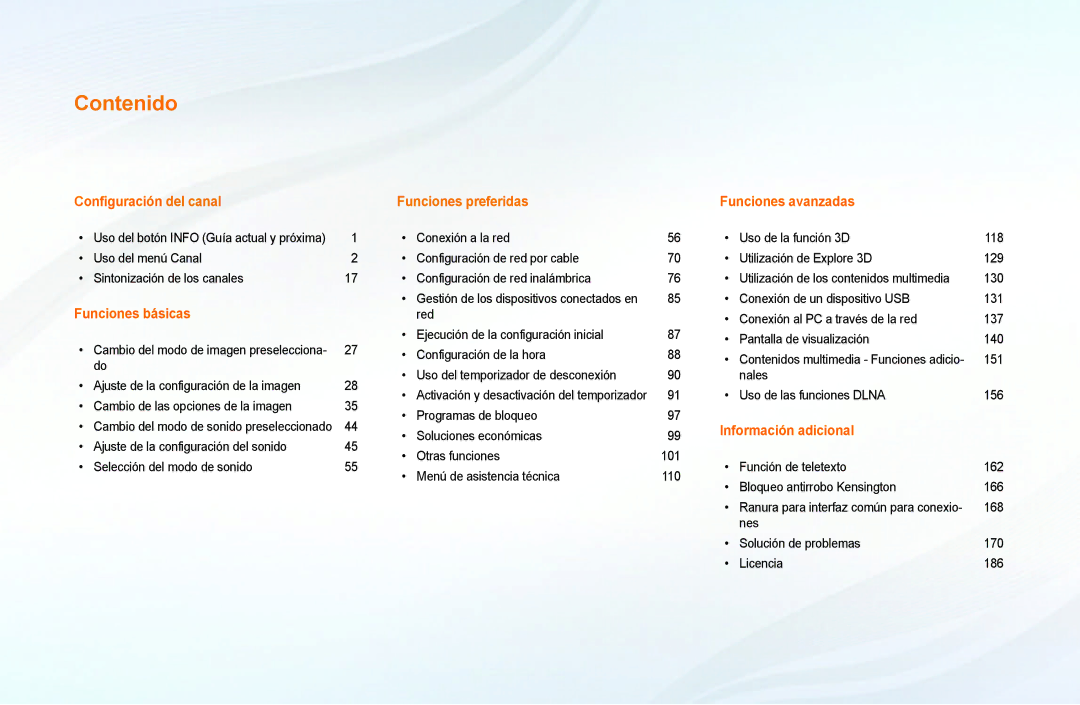 Samsung UE40EH6030WXTK, UE40EH6030WXXH, UE32EH4003WXXC, UE32EH4003WXZF, UE39EH5003WXXC, UE32EH6030WXXC manual Contenido 