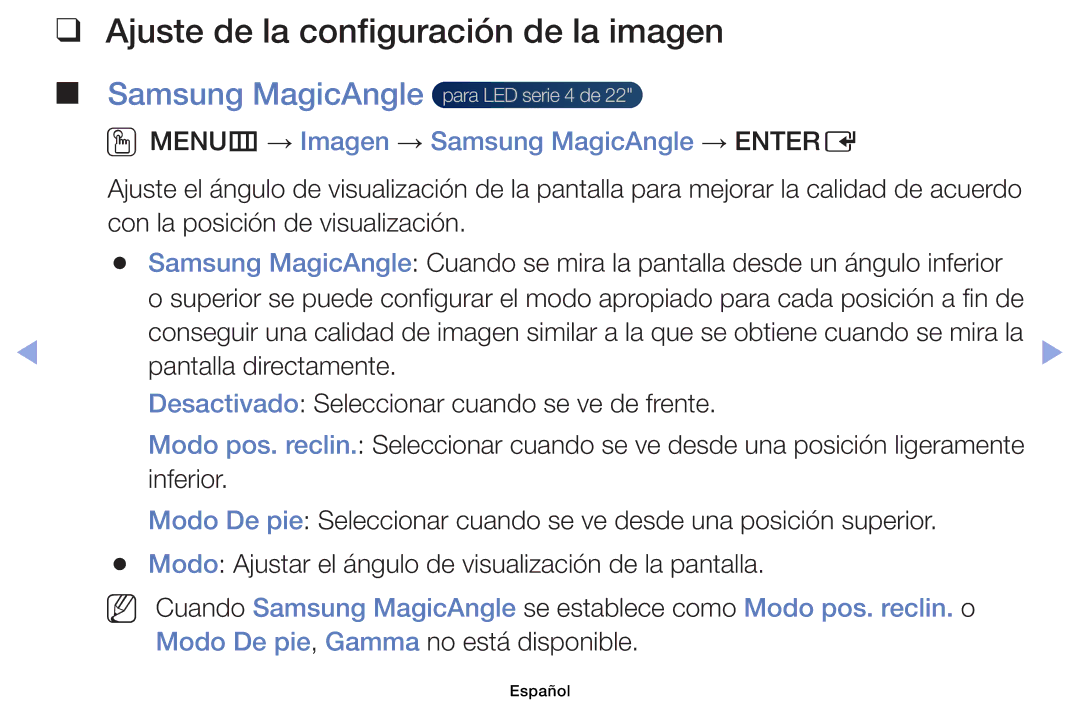 Samsung UE32EH4003WXZF, UE40EH6030WXXH, UE32EH4003WXXC manual Ajuste de la configuración de la imagen, Samsung MagicAngle 