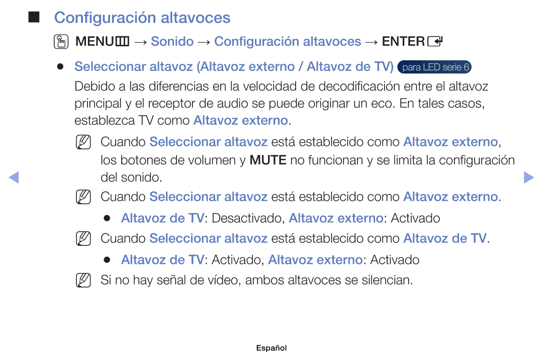 Samsung UE40EH6030WXXH, UE32EH4003WXXC manual Configuración altavoces, Entre el altavoz, Establezca TV como Altavoz externo 