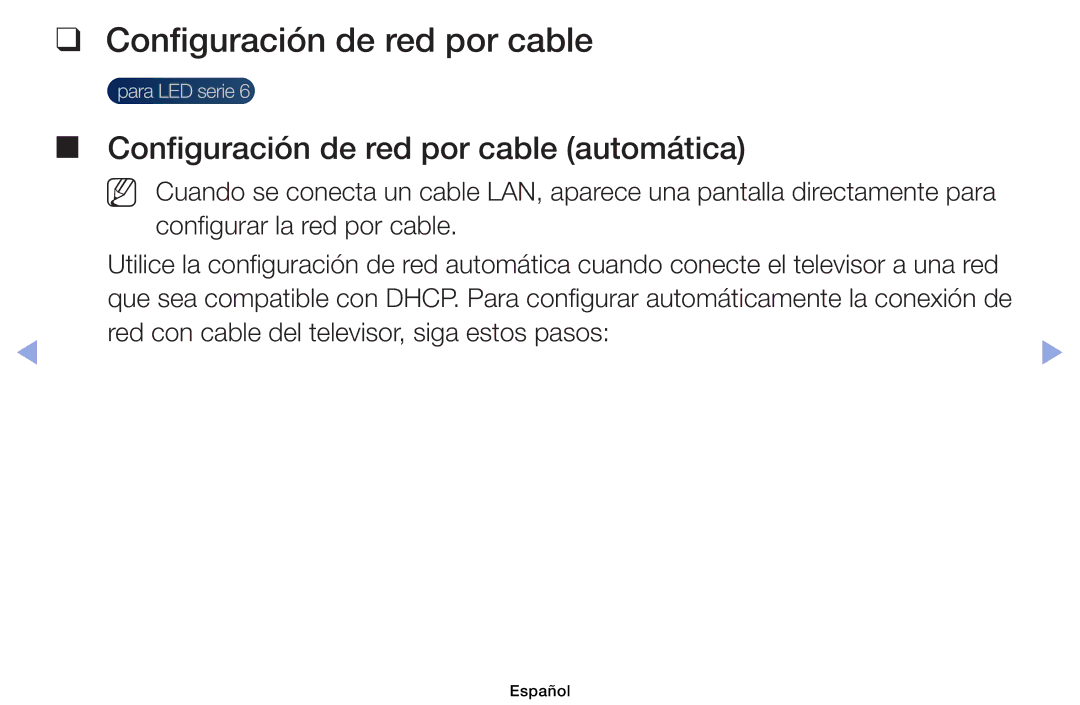 Samsung UE40EH6030WXXH, UE32EH4003WXXC, UE40EH6030WXTK manual Configuración de red por cable, Configurar la red por cable 