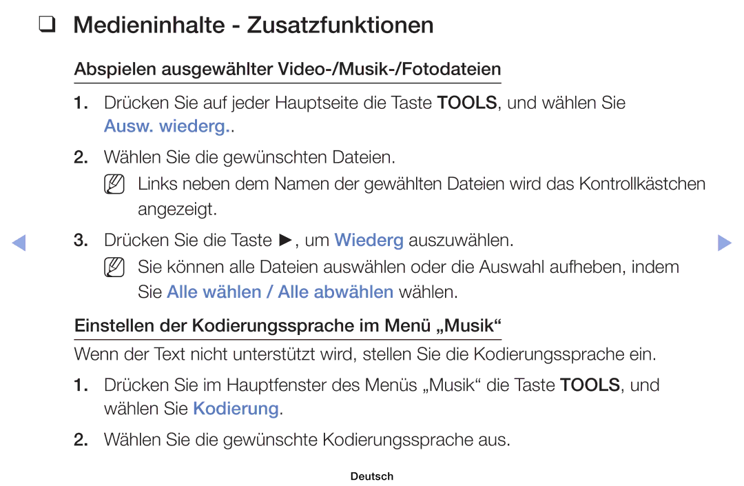 Samsung UE46EH6030WXZG, UE40EH6030WXXH manual Medieninhalte Zusatzfunktionen, Sie Alle wählen / Alle abwählen wählen 