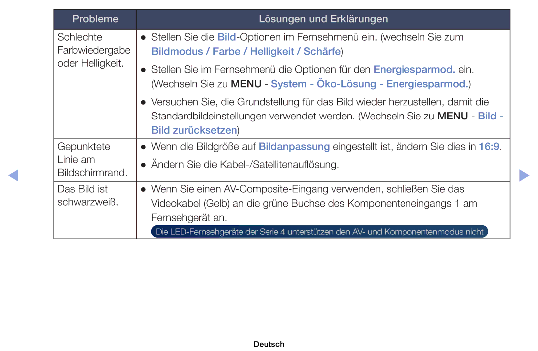 Samsung UE40EH6030WXZG, UE40EH6030WXXH, UE46EH6030WXXH, UE32EH4003WXZG manual Bildmodus / Farbe / Helligkeit / Schärfe 