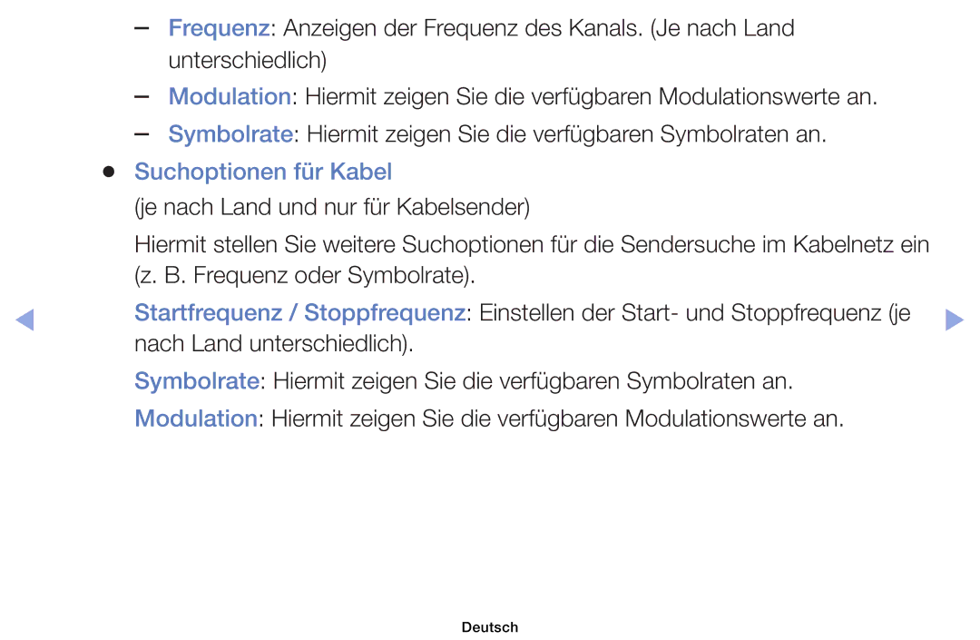Samsung UE40EH6030WXTK, UE40EH6030WXXH, UE46EH6030WXXH manual Suchoptionen für Kabel, Je nach Land und nur für Kabelsender 
