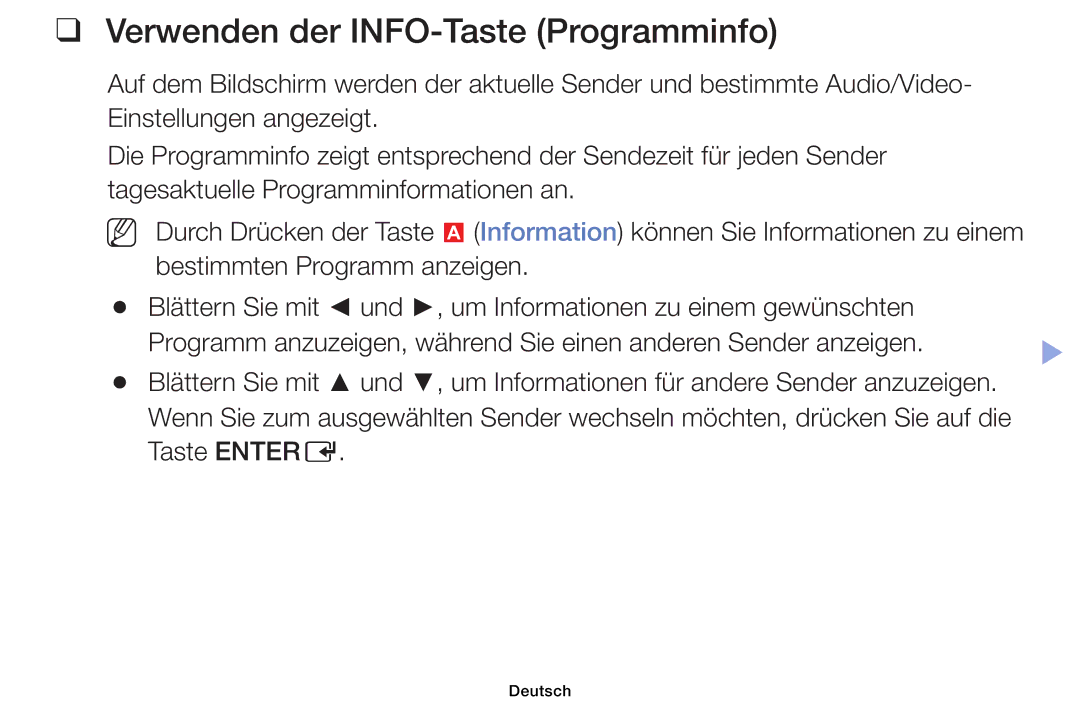 Samsung UE32EH4003WXXC, UE40EH6030WXXH, UE46EH6030WXXH, UE32EH4003WXZG, UE39EH5003WXZG Verwenden der INFO-Taste Programminfo 