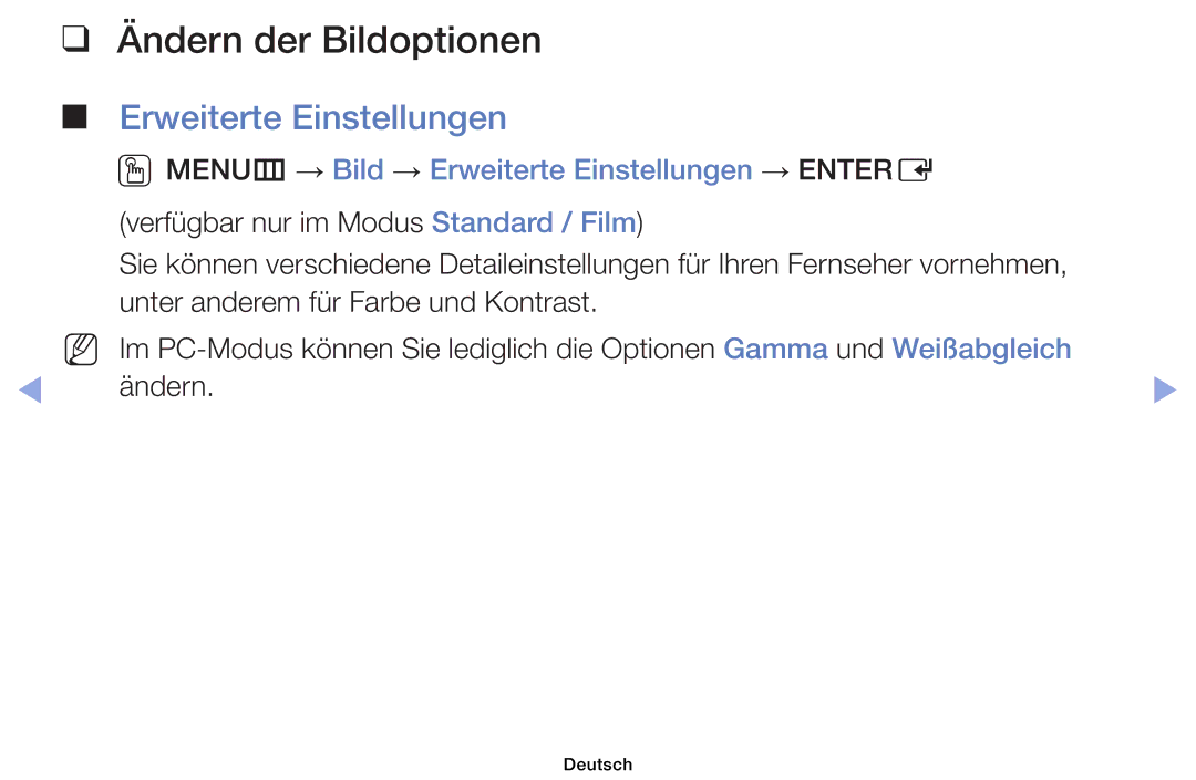 Samsung UE46EH6030WXXH, UE40EH6030WXXH, UE32EH4003WXZG, UE32EH4003WXXC Ändern der Bildoptionen, Erweiterte Einstellungen 