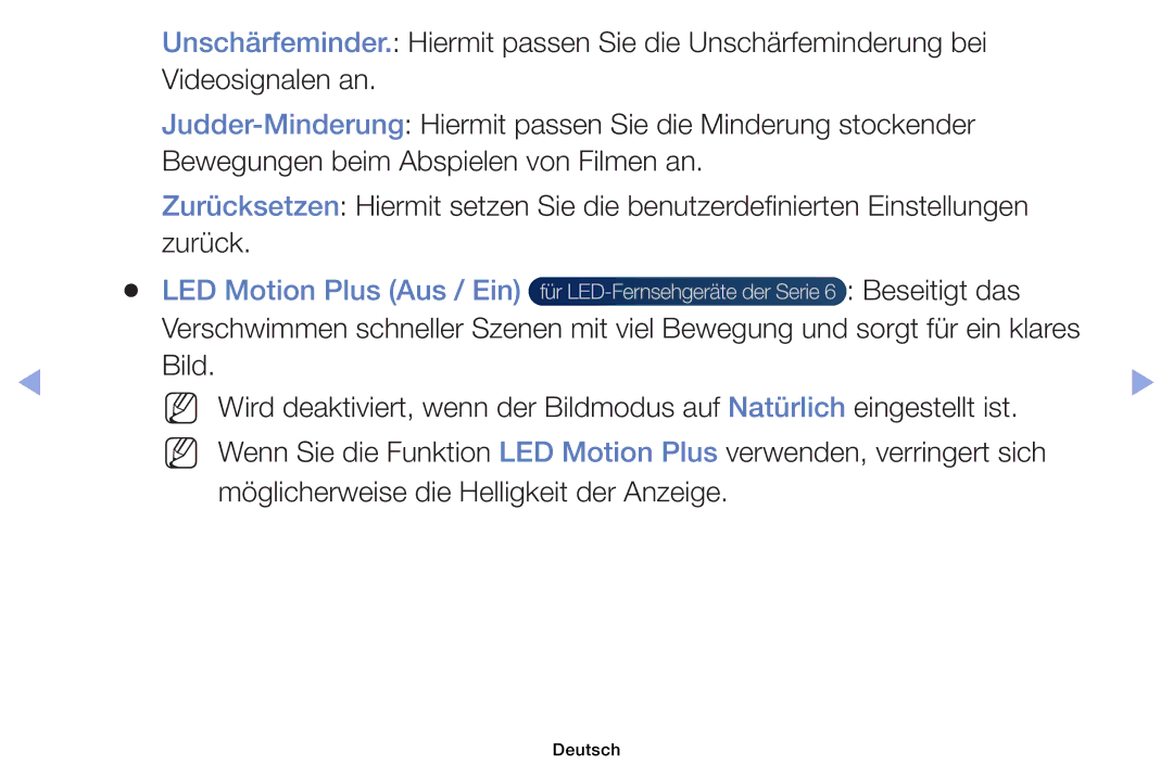 Samsung UE32EH6030WXXN, UE40EH6030WXXH, UE46EH6030WXXH, UE32EH4003WXZG, UE32EH4003WXXC manual LED Motion Plus Aus / Ein 