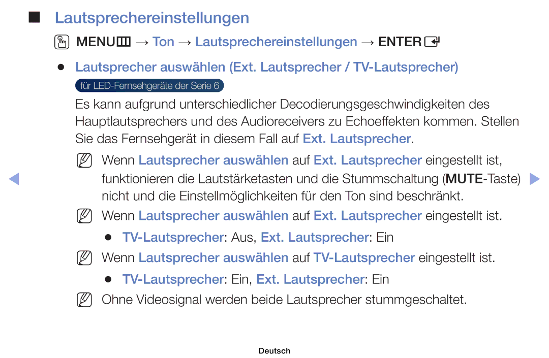 Samsung UE40EH6030WXXH, UE46EH6030WXXH, UE32EH4003WXZG, UE32EH4003WXXC, UE39EH5003WXZG manual Lautsprechereinstellungen 