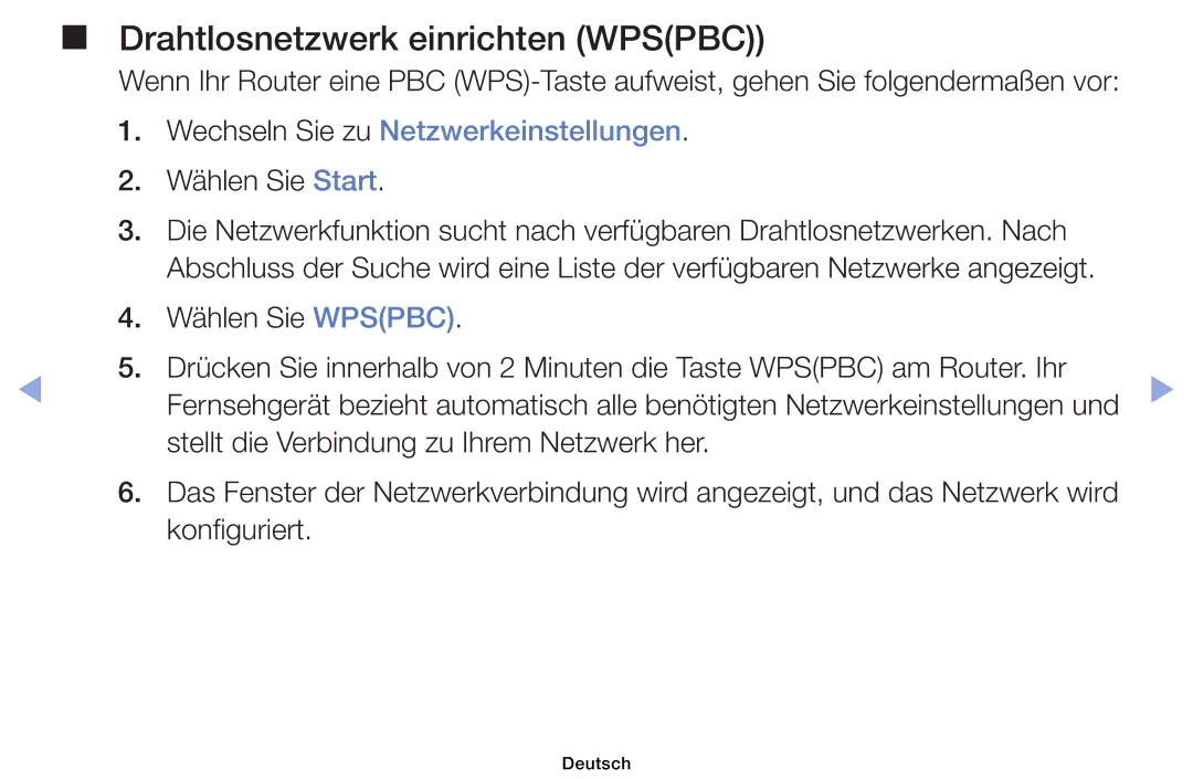 Samsung UE32EH6030WXTK, UE40EH6030WXXH manual Drahtlosnetzwerk einrichten Wpspbc, Wechseln Sie zu Netzwerkeinstellungen 