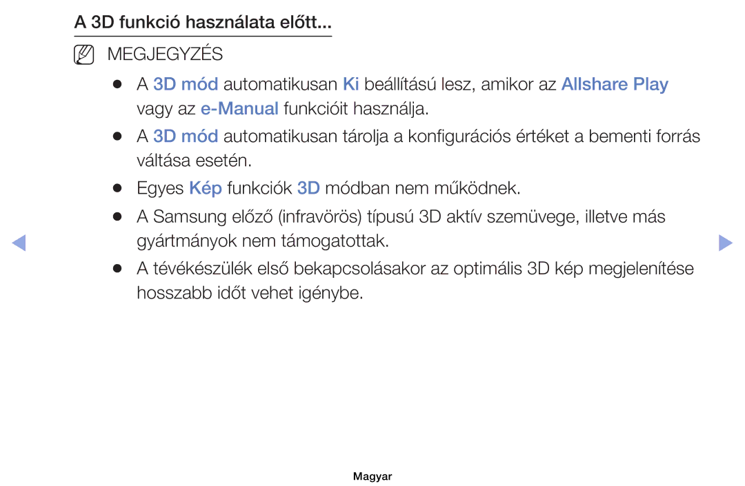 Samsung UE39EH5003WXXH, UE40EH6030WXXH, UE46EH6030WXXH manual 3D funkció használata előtt, Hosszabb időt vehet igénybe 