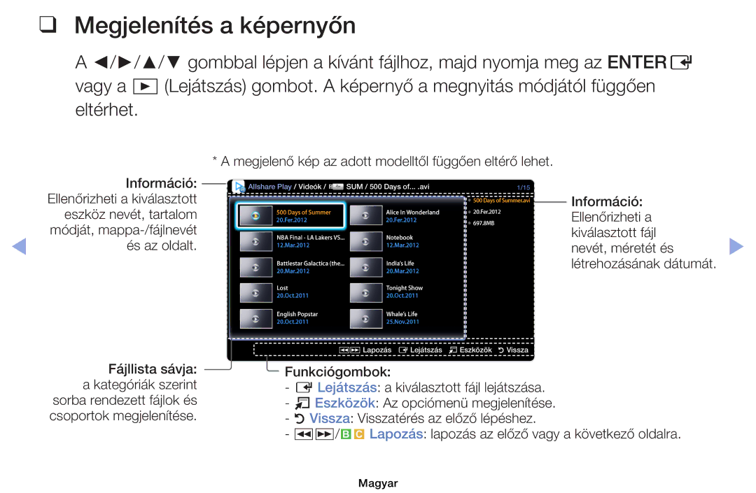 Samsung UE40EH6030WXZF, UE40EH6030WXXH, UE46EH6030WXXH, UE32EH6030WXXH, UE32EH4003WXXH manual Megjelenítés a képernyőn 