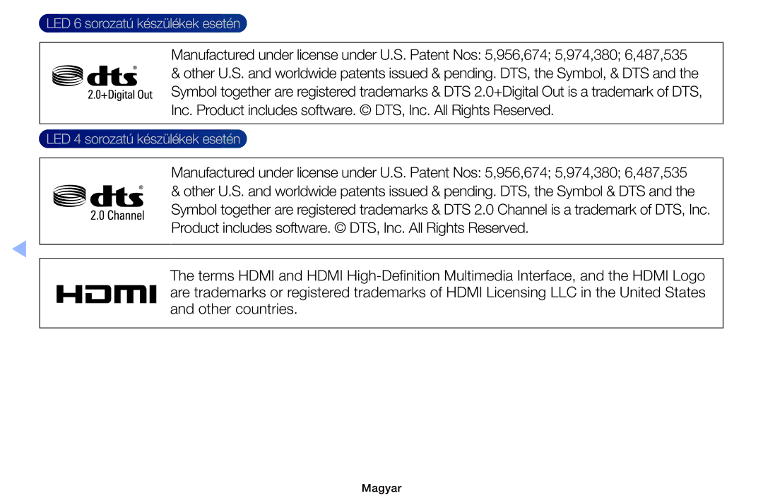 Samsung UE32EH6030WXXH, UE40EH6030WXXH, UE46EH6030WXXH, UE32EH4003WXXH, UE32EH4003WXZF manual LED 6 sorozatú készülékek esetén 