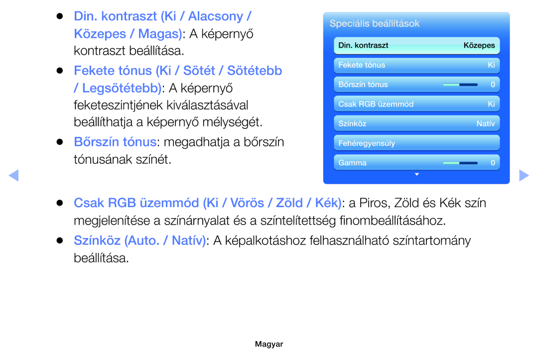 Samsung UE32EH4003WXZF, UE40EH6030WXXH manual Bőrszín tónus megadhatja a bőrszín tónusának színét, Speciális beállítások 