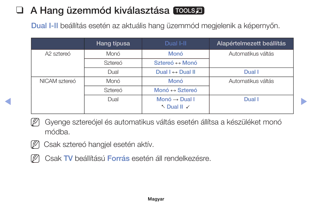 Samsung UE40EH6030WXZF, UE40EH6030WXXH, UE46EH6030WXXH manual Hang üzemmód kiválasztása t, Alapértelmezett beállítás 