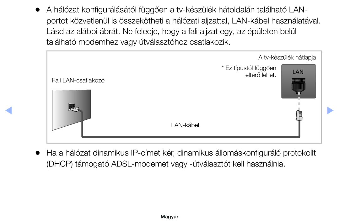 Samsung UE39EH5003WXXH, UE40EH6030WXXH, UE46EH6030WXXH manual Dhcp támogató ADSL-modemet vagy -útválasztót kell használnia 