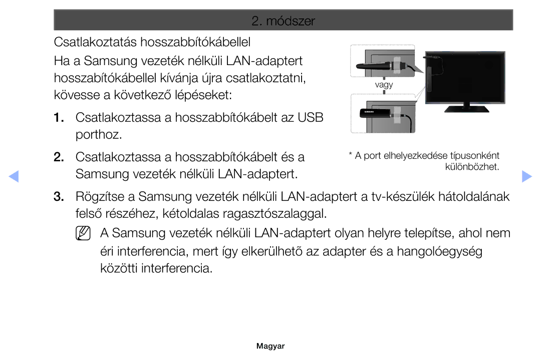 Samsung UE46EH6030WXXH, UE40EH6030WXXH, UE32EH6030WXXH, UE32EH4003WXXH manual Módszer Csatlakoztatás hosszabbítókábellel 