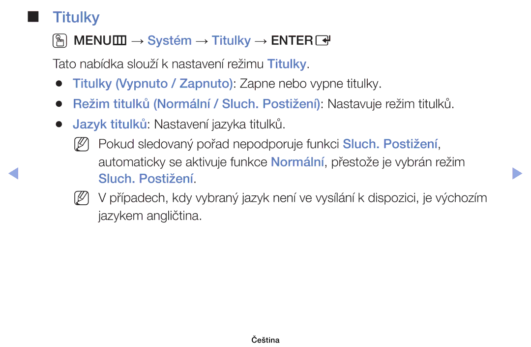 Samsung UE32EH6030WXBT, UE40EH6030WXXH, UE46EH6030WXXH, UE32EH6030WXXH, UE32EH4003WXXH manual Titulky, Sluch. Postižení 