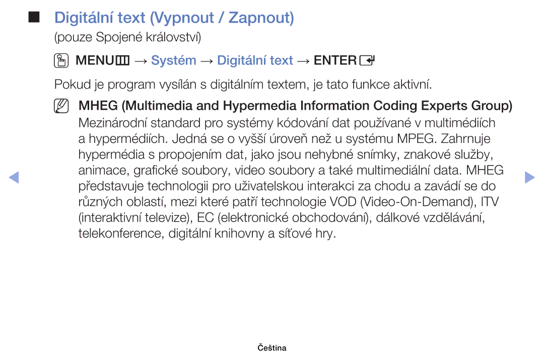 Samsung UE40EH6030WXXH, UE46EH6030WXXH, UE32EH6030WXXH manual Digitální text Vypnout / Zapnout, Pouze Spojené království 