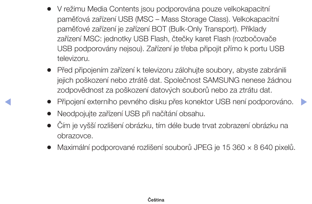 Samsung UE32EH6030WXBT, UE40EH6030WXXH Režimu Media Contents jsou podporována pouze velkokapacitní, Televizoru, Obrazovce 