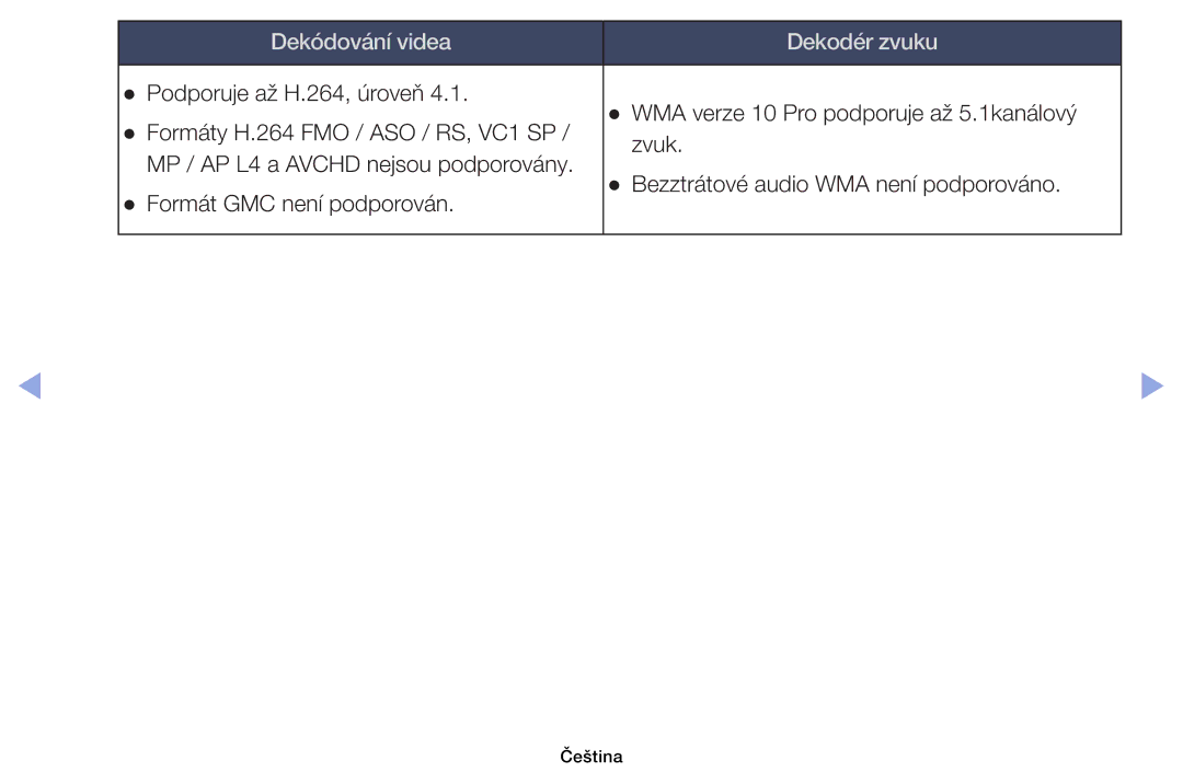 Samsung UE32EH4003WXBT, UE40EH6030WXXH, UE46EH6030WXXH, UE32EH6030WXXH, UE32EH4003WXXH manual Dekódování videa Dekodér zvuku 