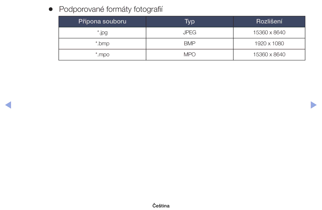 Samsung UE32EH6030WXBT, UE40EH6030WXXH, UE46EH6030WXXH, UE32EH6030WXXH, UE32EH4003WXXH manual Podporované formáty fotografií 