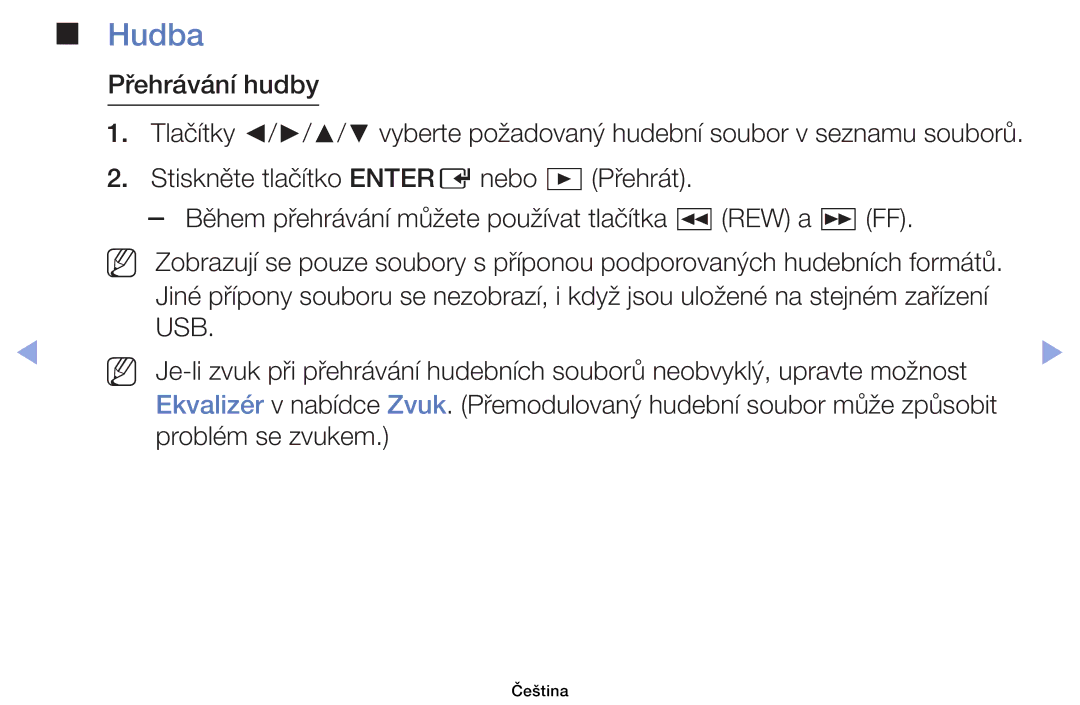 Samsung UE40EH6030WXXH, UE46EH6030WXXH, UE32EH6030WXXH, UE32EH4003WXXH, UE32EH4003WXZF, UE39EH5003WXZF manual Hudba, Usb 